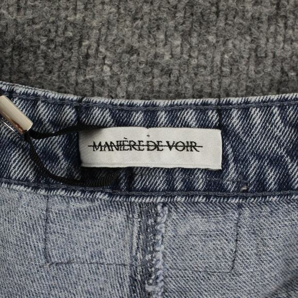 Maniere De Voir Jeans 4 Rhinestone High Rise Straight Leg Blue Denim Sexy - Picture 9 of 16